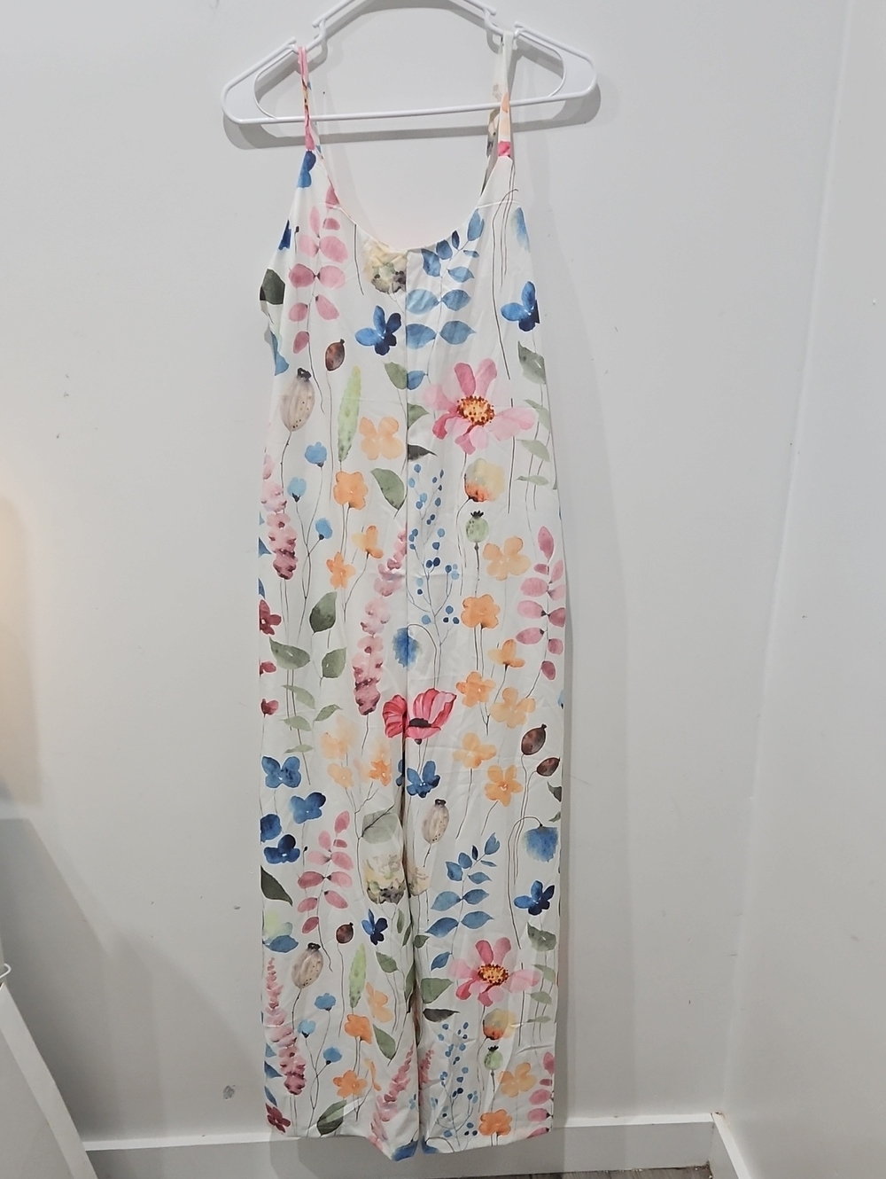 Floral Watercolor Maxi Slip Dress - White with Multicolor Flowers